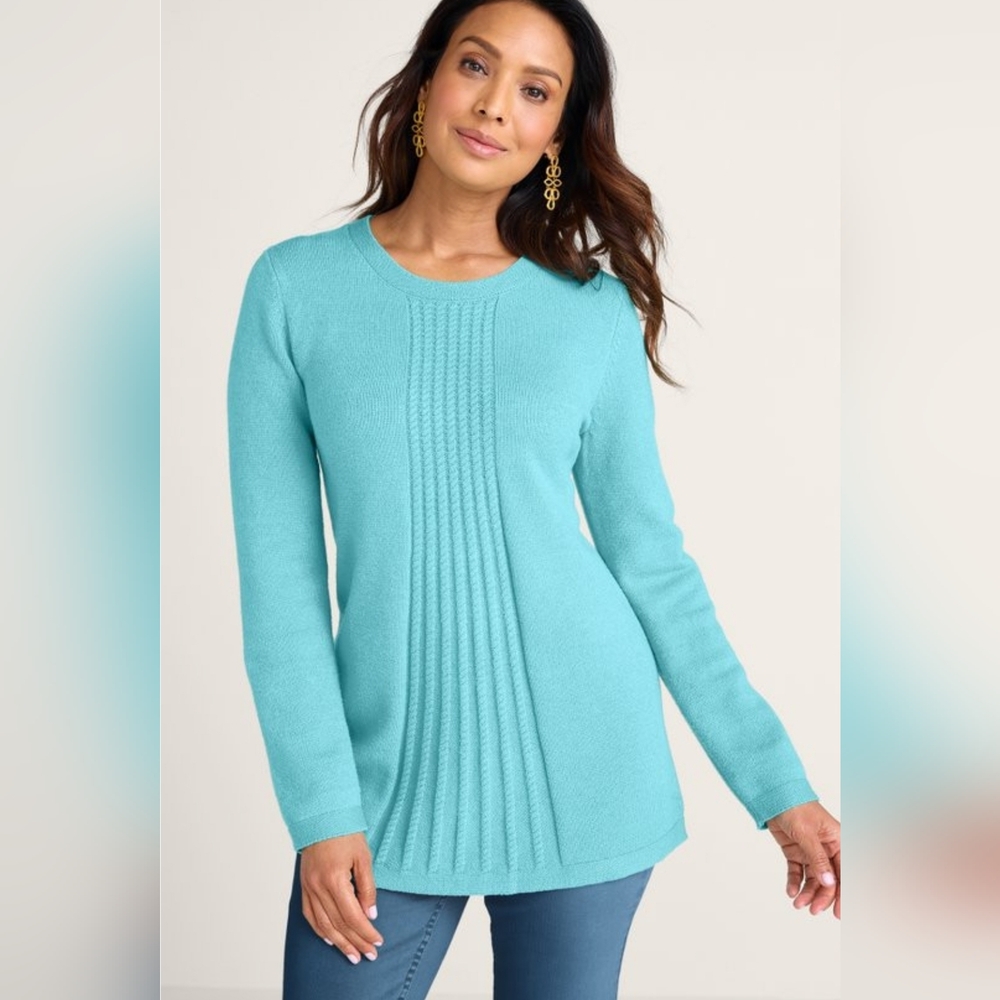 Soft Surroundings Aqua, Priscilla Pullover Tunic Sweater, Size Med.NWT.